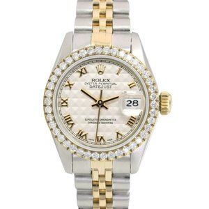 BOX & PAPER ROLEX DATEJUST 69173 CREAM PYRAMID ROMAN DIAL DIAMOND JUBILEE WATCH